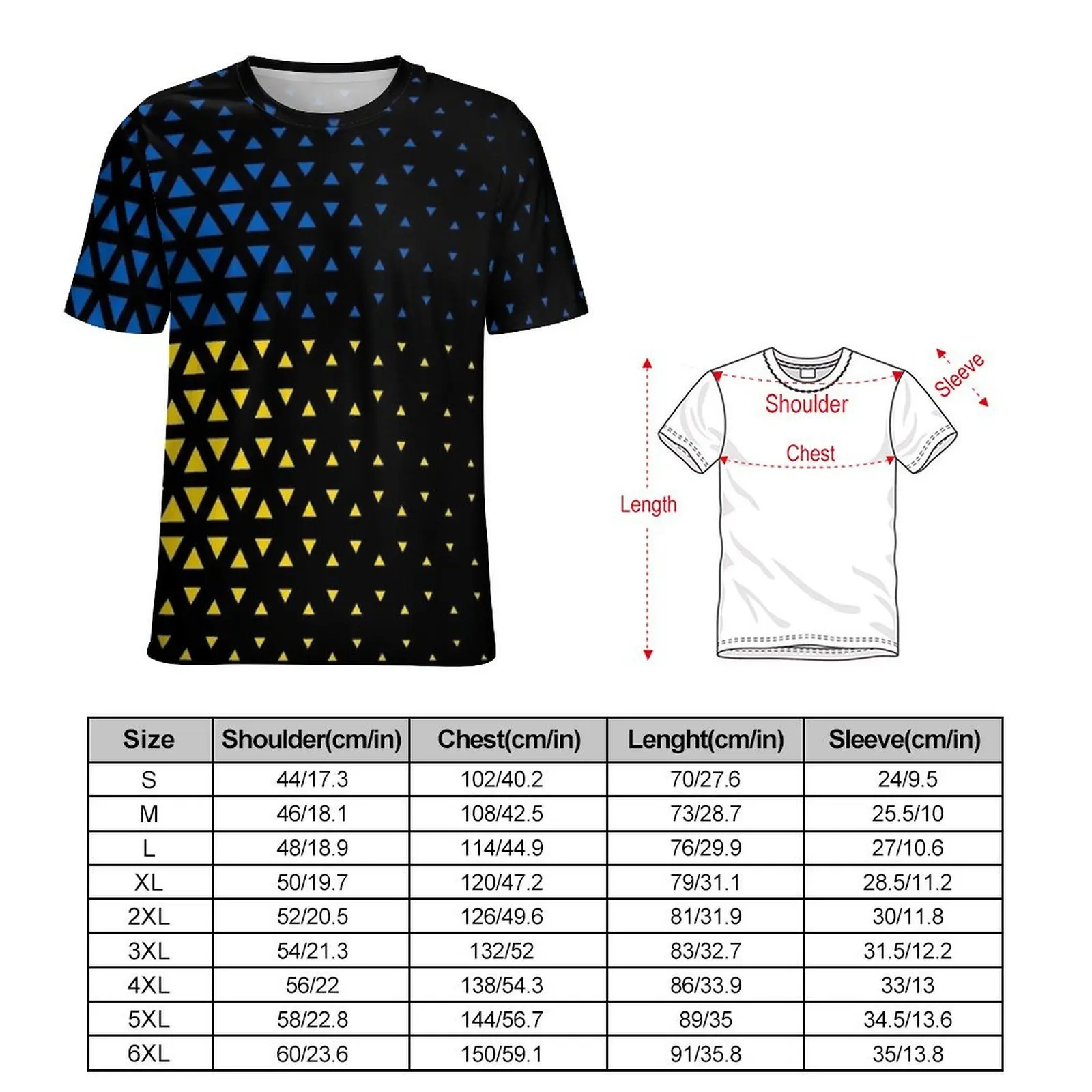 Men Moving Triangles Colors of Ukrainian Flag T Shirt Vintage T-Shirts Short Sleeve Design Tops Summer Casual Big Size Top Tees