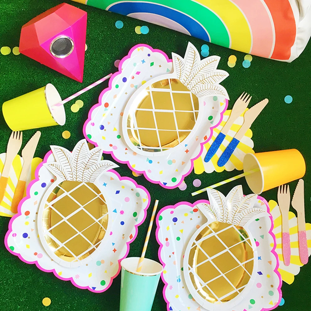 

8 Pcs Disposable Paper Tray Holiday Gathering Plates Fruit Pineapple Shaped Party Dish Wedding