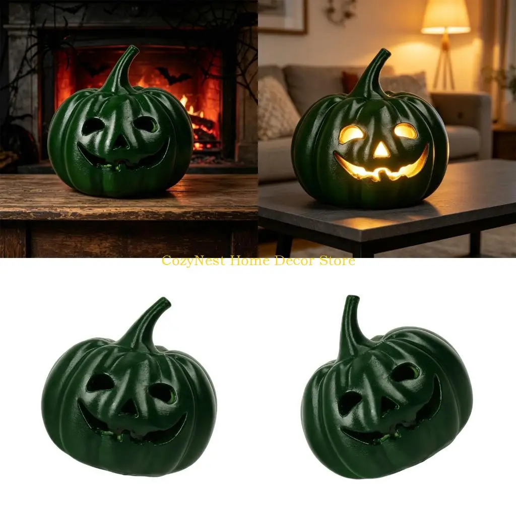 92MF Halloween Home Piece with Pumpkin Shape and Soft Light, Detailed Figure for Shelf Use, Entry Table, Office Display and