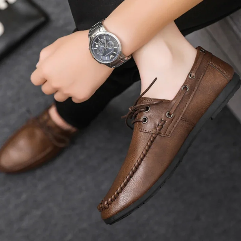 Luxury Leather Men\'s Shoes Fashion Brand Moccasin Comfor Men Causal Sneakers Designer Classic Loafers Lace-Up Men Driving Shoes