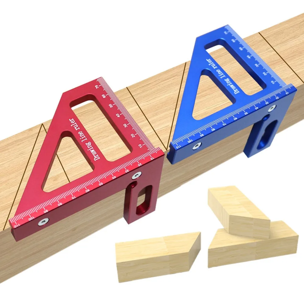 45 90 Degree Woodworking Square Protractor High Precision Red 3D Multi-Angle Measuring Ruler Aluminum Alloy Blue