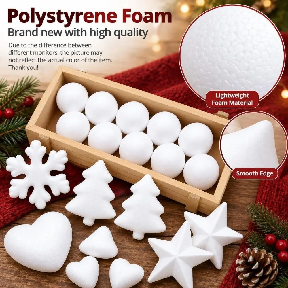 10pcs New Polystyrene Styrofoam Multi Modelling Foam Ball White Handmade Snowflakes&Heart Ornaments DIY Supplies