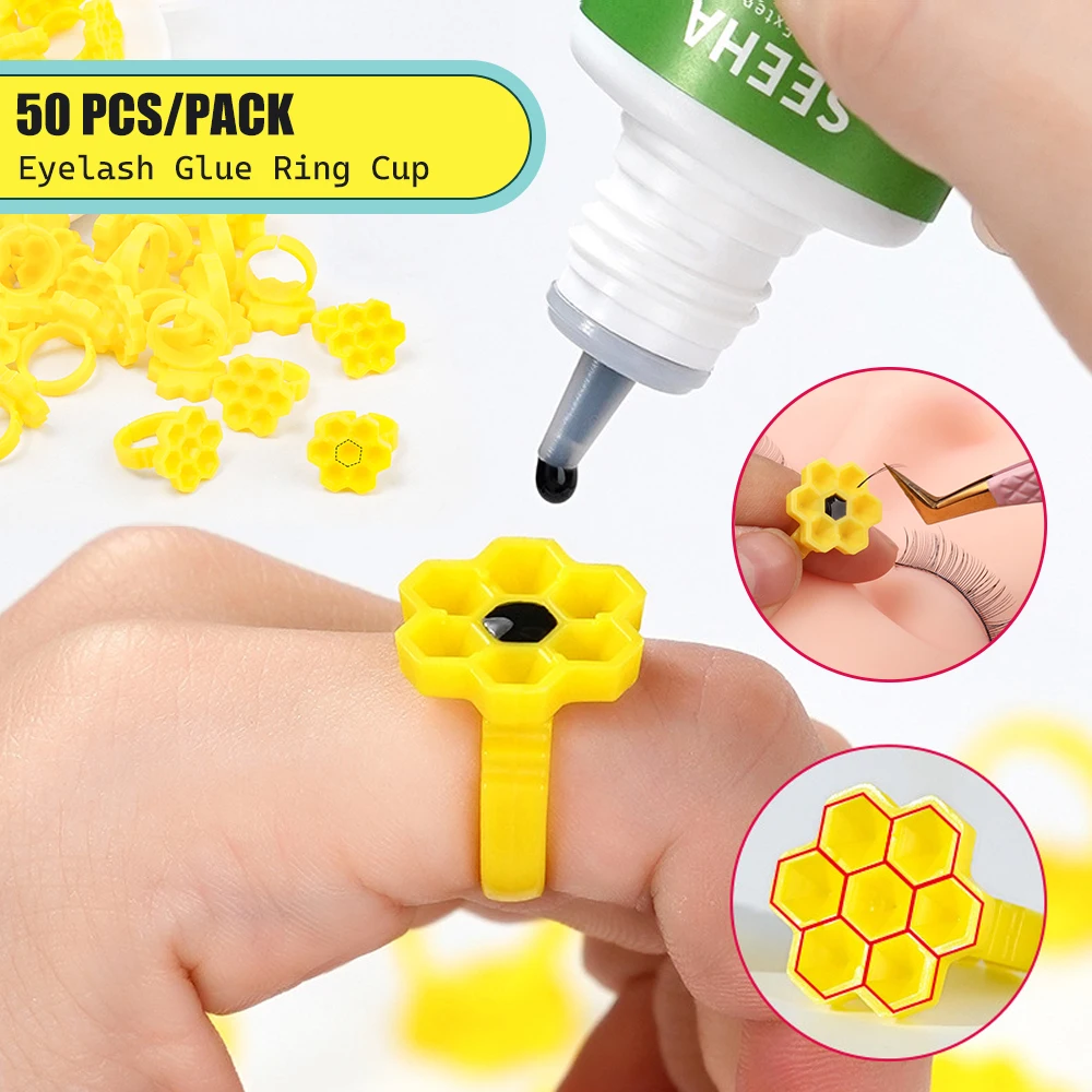 

50PCS Disposable Plastic Glue Rings for Eyelash Extensions Nail Art Tattoo Holder Eyelash Extension Supplies Makeup Tools