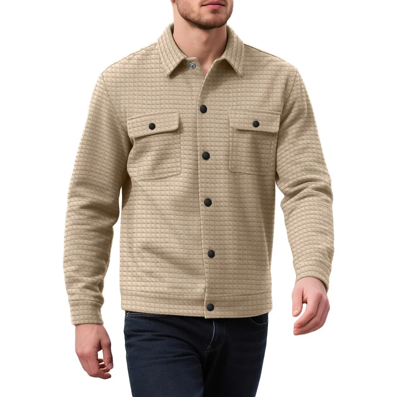 

European American Men's Checkered Jacquard Knit Button Pocket Spring Autumn, Warm and Business Style