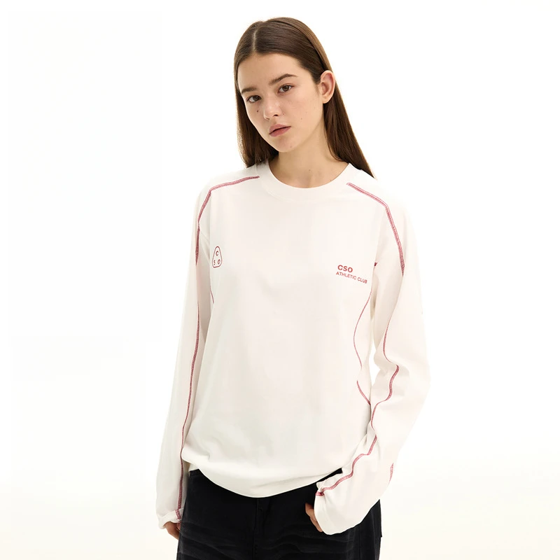 

Girls' White Stylish Cotton Loose - Fit Round - Neck Long Sleeve T - Shirt, Antibacterial & Quick - Dry for Autumn Sports