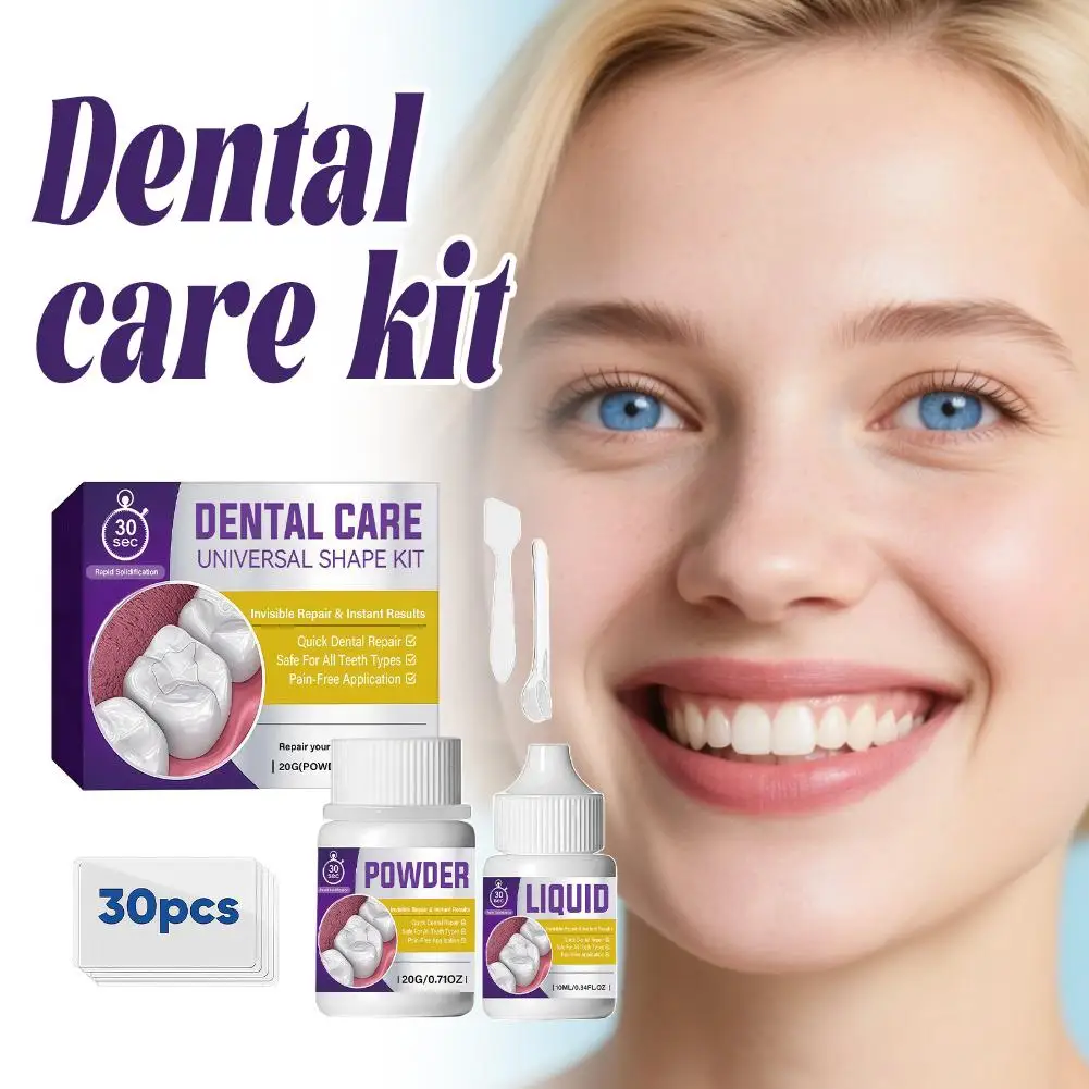 Temporary Tooth Filling Care Kit 20g Powder 10ml Liquid with Spatula and 30 Mixing Pads for Home Travel and Event Touch Ups