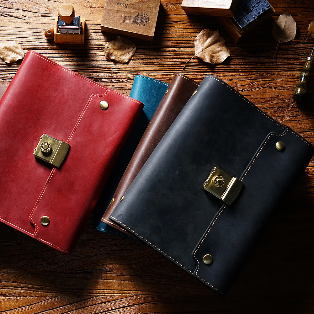 A5 genuine leather retro loose leaf password notebook office business European style multifunctional diary cowhide notebook