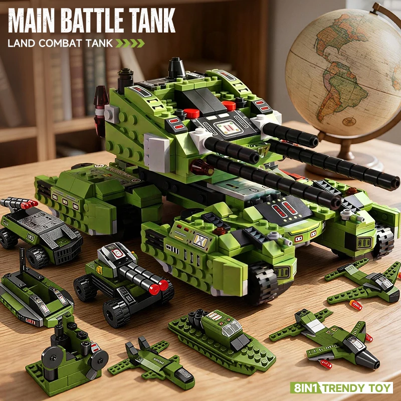 8 in 1 Tank Building Blocks Military Armored Vehicle Building Blocks Childrens Toys Birthday Christmas Gifts for Boys