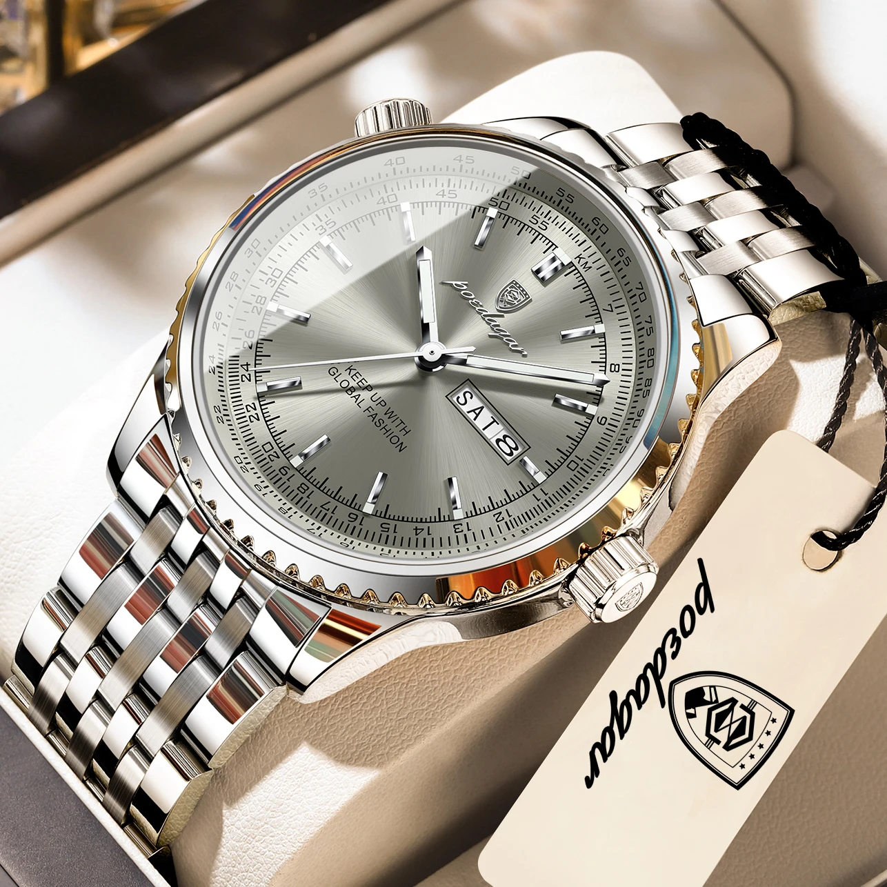 POEDAGAR Fashion Watches For Man Stainless Steel Date Week Quartz Men Clock Waterproof Luminous Luxury Military Men's Wristwatc