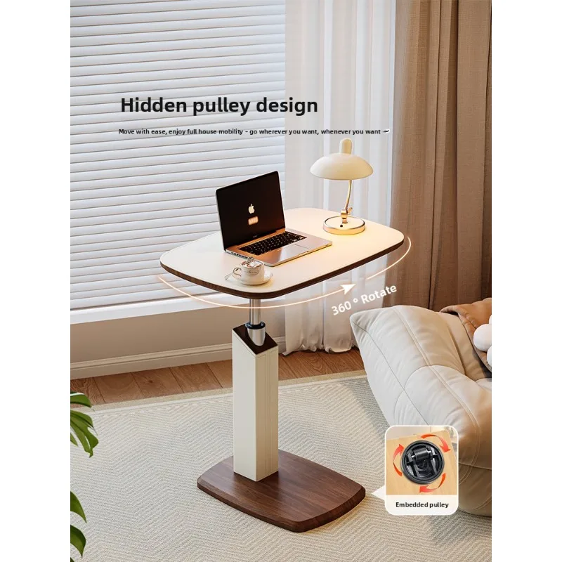 

Saddle Leather Lift Side Table Vintage Bedside Desk Movable Coffee Table for Living Room