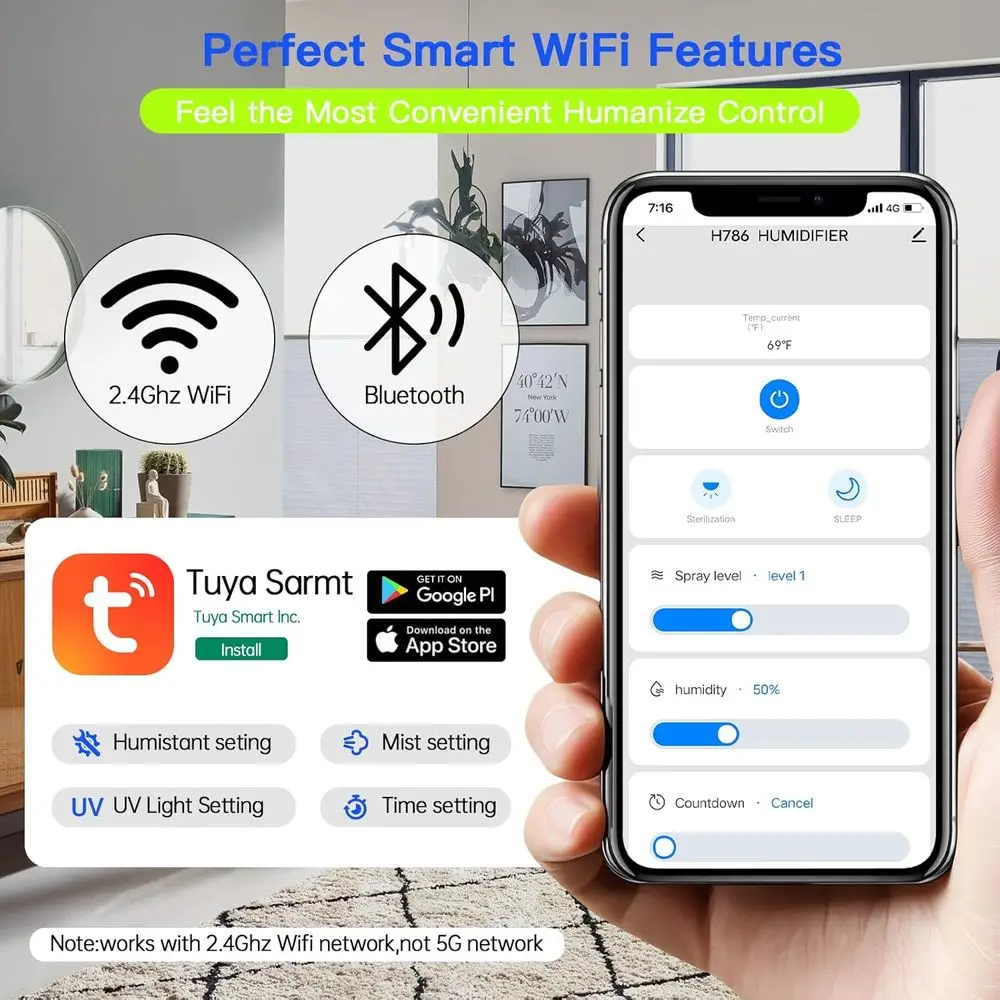 مرطب غرفة نوم كبيرة، رذاذ بارد سعة 8 لتر، تشغيل هادئ، تعبئة علوية، تحكم ذكي، 3 سرعات، 360 درجة ° فوهة الرذاذ، مثالية للطفل #5