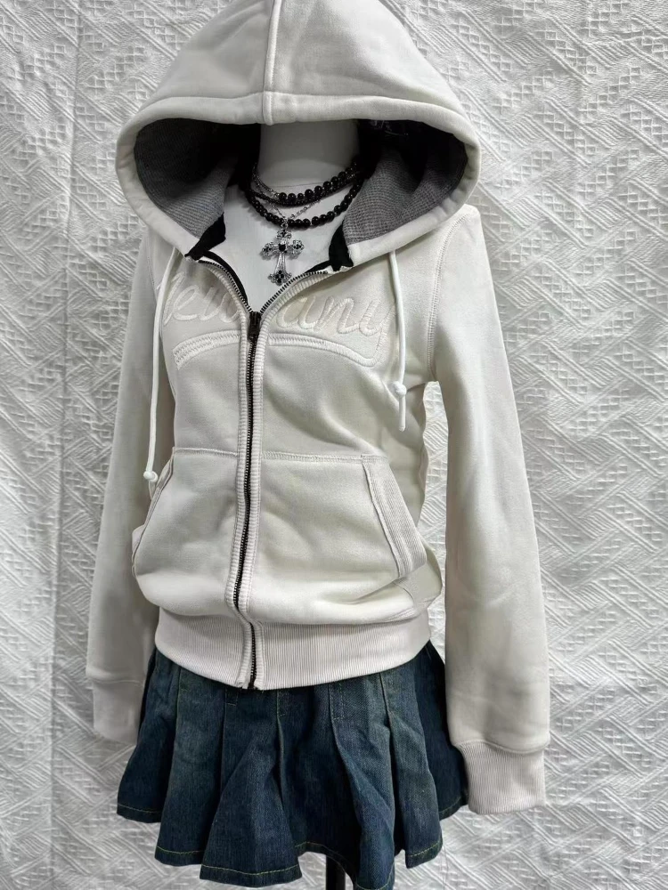 Vintage Y2k Punk Hoodies Women Fashion Aesthetic Harajuku Letter Print Zip Up Sweatshirt Autumn Winter Streetwear Slim Coat New