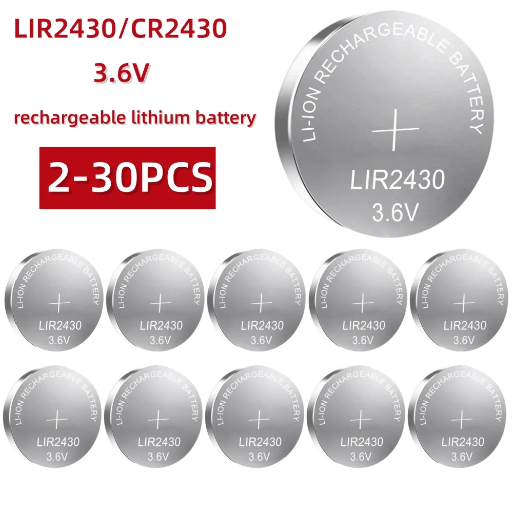 2-30 LIR2430 LIR 2430 3.6V Lithium Rechargeable Li-ion Battery Replace CR2430 PD2430 For Car Key Remote Control Watch Toys