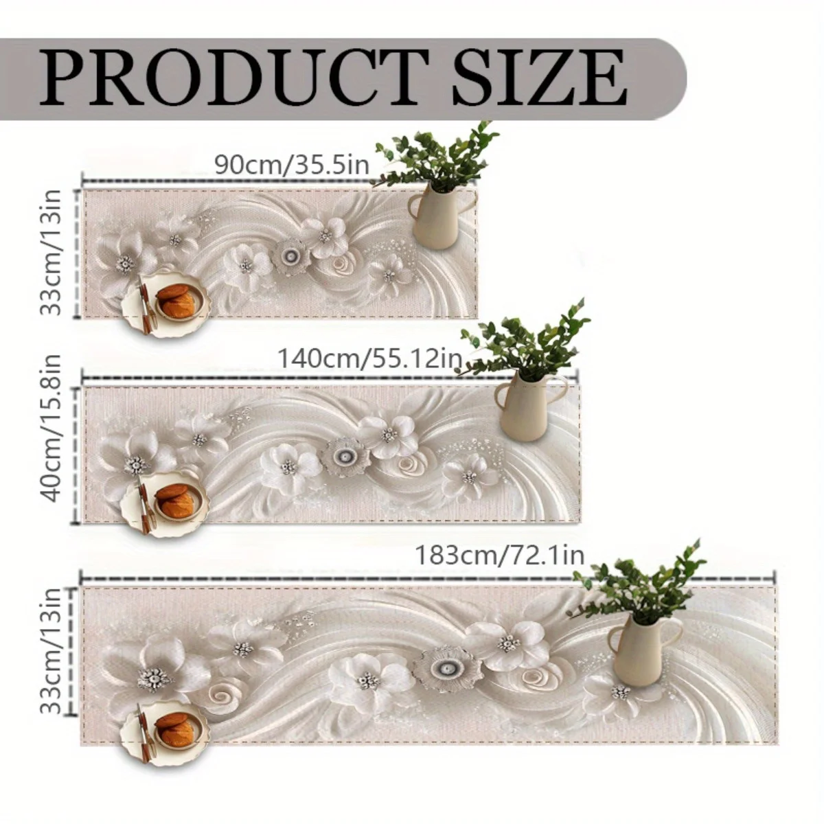 White 3D Rhinestone Table Runner 3