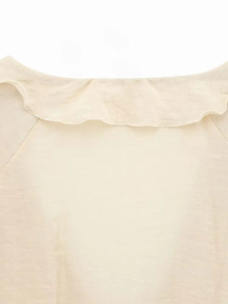 Moda donna con camicette arricciate legate con scollo a V, maniche lunghe, camicie da donna, top chic