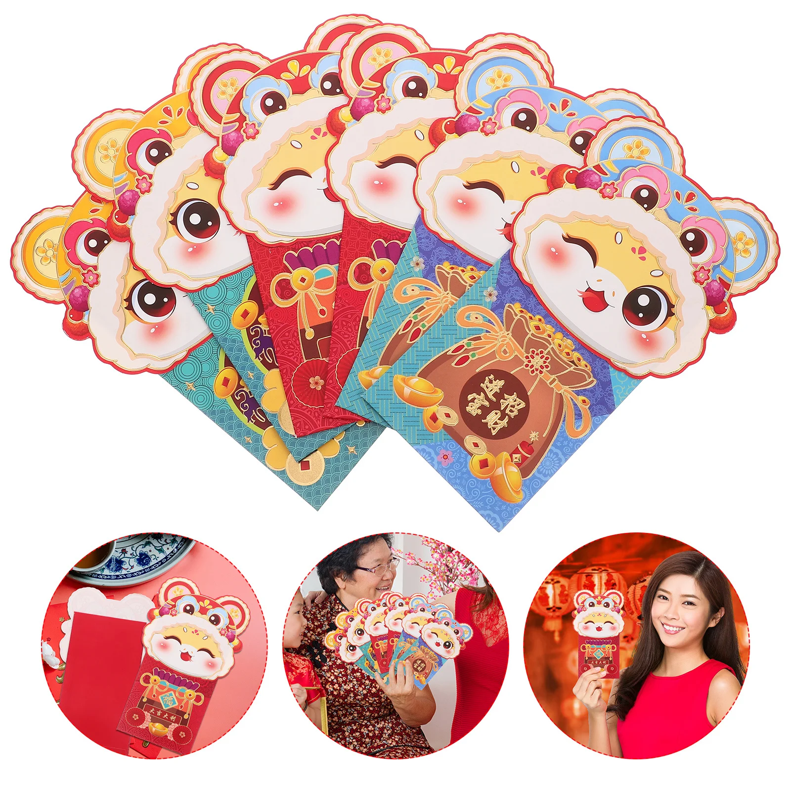 

6 Pcs Cartoon Red Envelope Bag Chinese New Year Decorations Charm Airmail Envelopes Paper Hong Bao Cash for Money