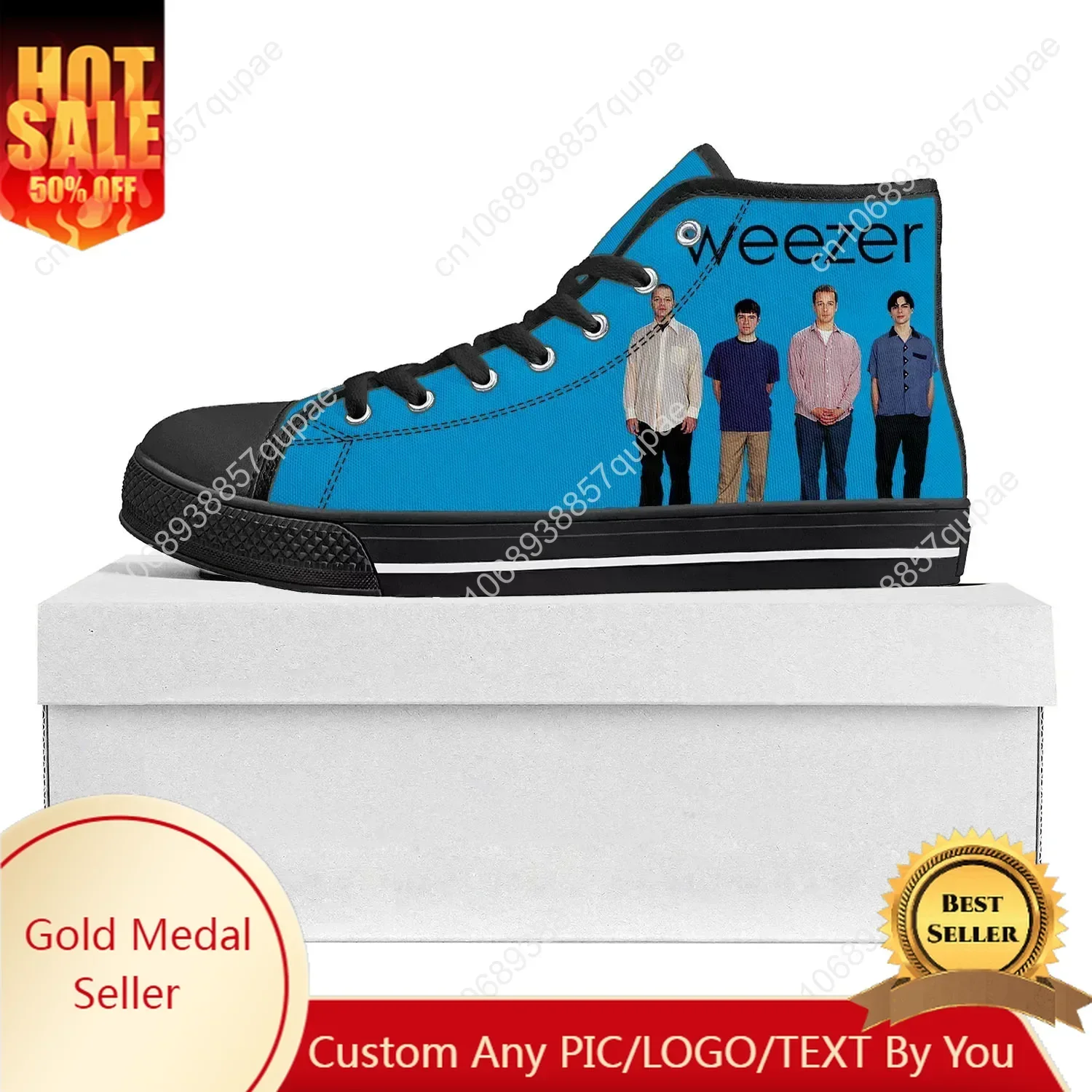 Weezer Pop Rock Band High Top High Quality Sneakers Mens Womens Teenager Canvas Sneaker Casual Couple Shoes Custom Shoe Black