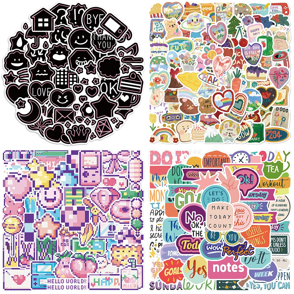 10/30/50PCS Cartoon Cute Pink Stickers Series Black Neon Lines Graffiti Notebook iPad Laptop Helmet Luggage Decoration Wholesale