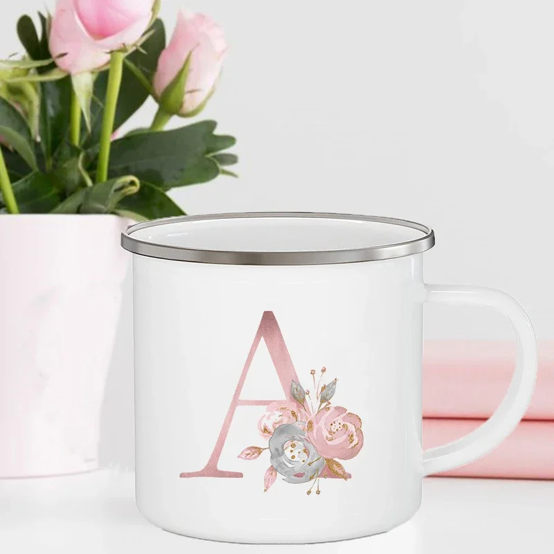 Pink Letter Flower Printed Cups Bridal Shower Bachelorette Party Wine  Mugs Coffee Enamel Mug Handle Drinkware Bridesmaid Gifts