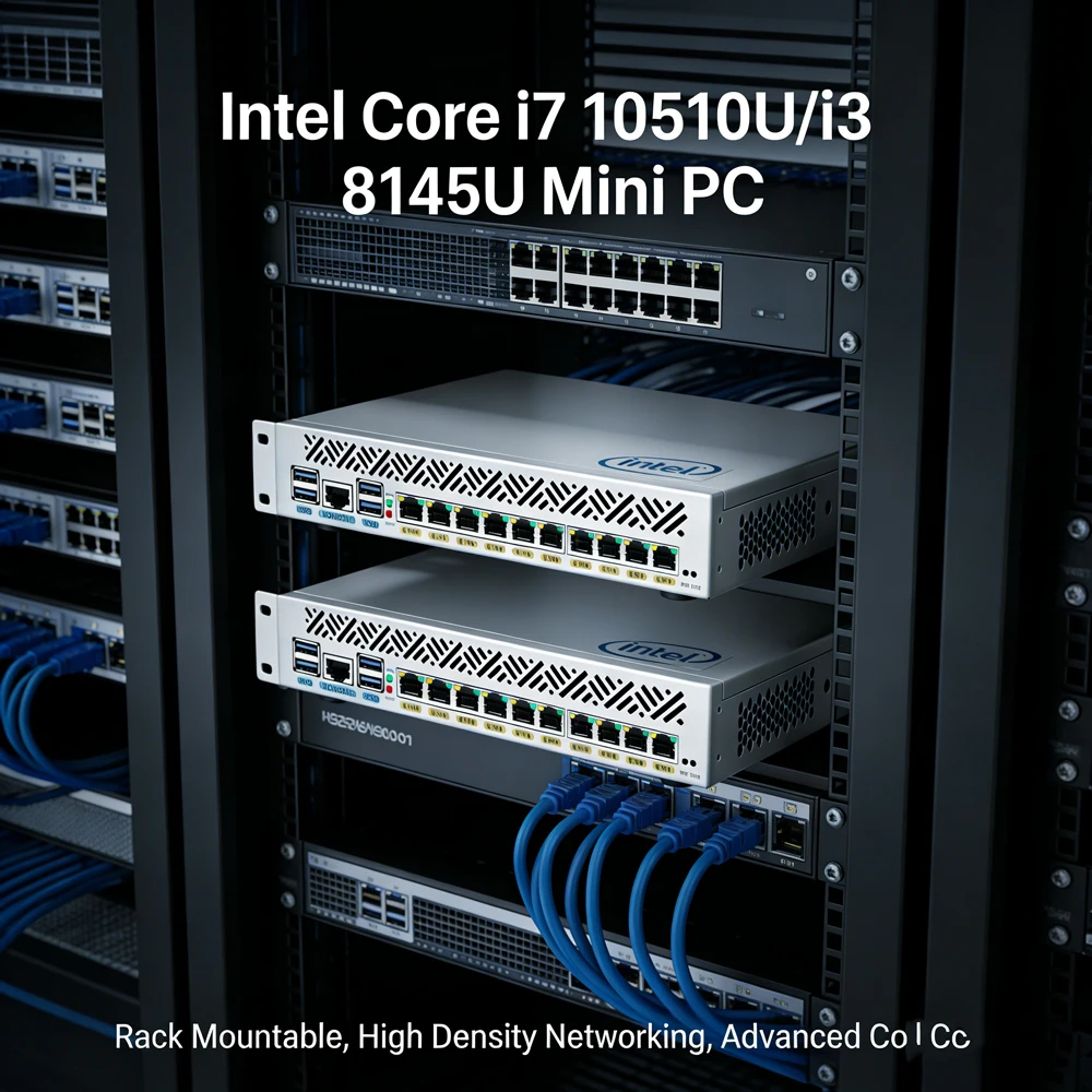Compact 9.5 Inch Rack-Mounted Intel Core I7 10510U I3 8145U 10x1GbE LAN + 1U Mini PC Server Router Firewall For Data Centers