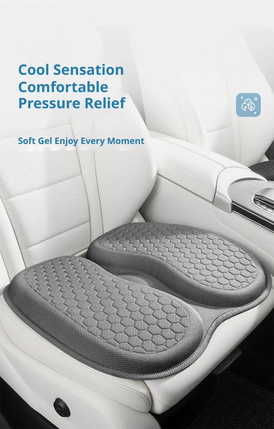SEAMETAL Autositzkissen, atmungsaktives Gel-Sitzkissen, Sommerkühlung, Wabendesign, universell einsetzbar für Auto, Zuhause, Bürostühle – Detail 1