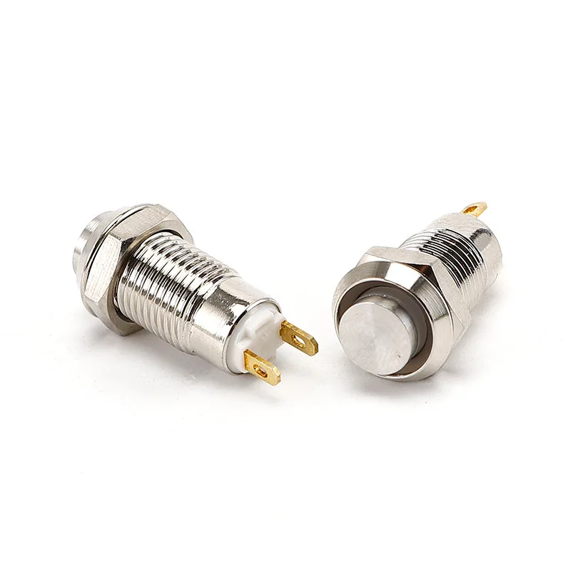 1pc 8/10/12/16MM Metal Button Switch 3-6V 12-24V Self Lock Button High Head Self Lock Switch 1 Normally Open Waterproof Antirust
