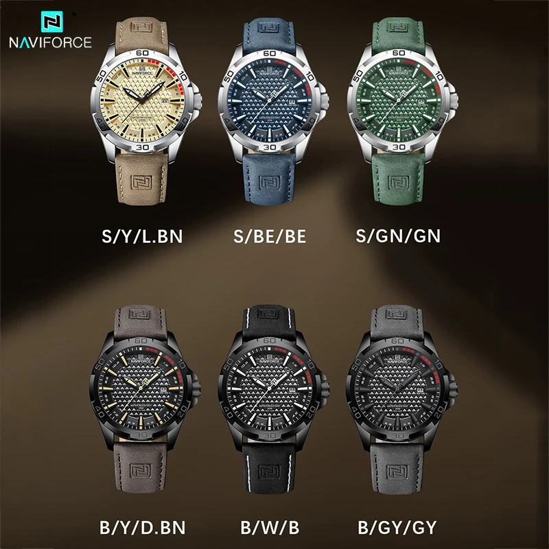 NAVIFORCE Brand Men Fashion Quartz Watches Male Leather Strap Sport Waterproof Wristwatches Calendar Men Clock Relogio Masculino