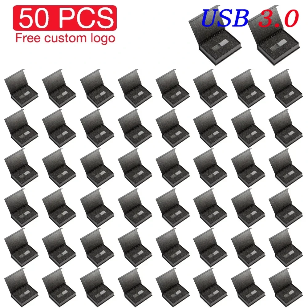 50 STUKS/VERPAKKING USB 3.0 Flash Drives 128GB 64GB Crystal Pen Drive Gratis Aangepast Logo 32GB 16GB 8GB 4GB Geheugenstick Bruiloft Cadeaus U Disk