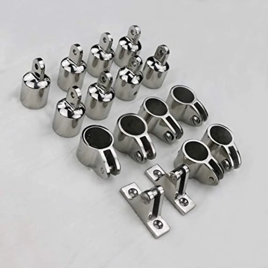 

7/8" Bimini Top 4-Bow Stainless Steel Boat Jaw Slide, Cap Eye End, Deck Hinge Fittings Hardware 16 Set