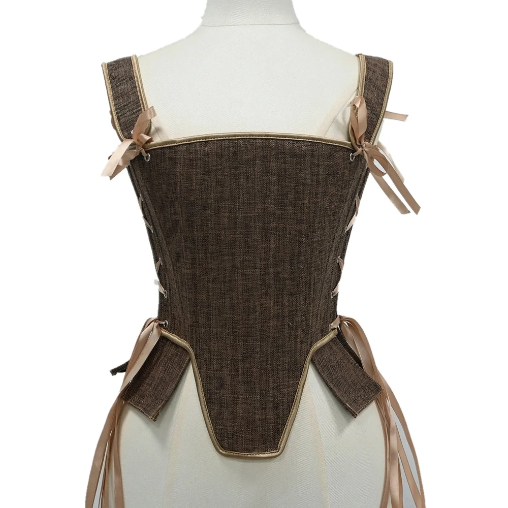 Vintage Renaissance Luxus-Korsettweste für Damen, braun, mit Schnürung, verstärktem Oberteil, Gothic-Bodyshaper, Schulterträger, Bustier-Top