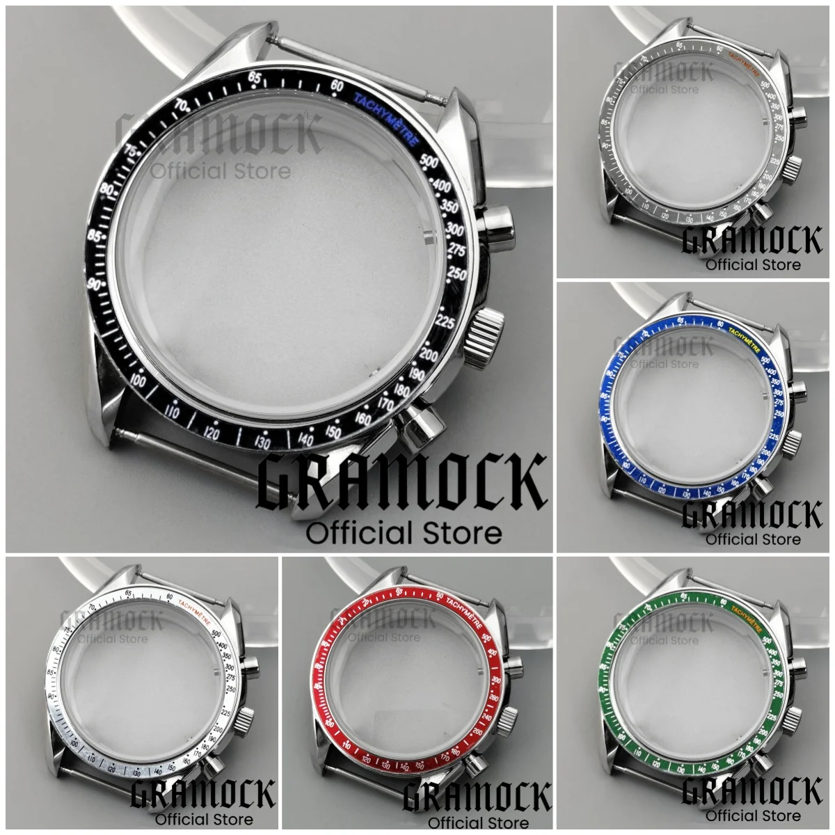 Gramock 40mm 316L Steel Coated Glass Case Yellow Grey Black Red Insert Watch Accessories Fit VK63 VK64 VK67 VK68 Quartz Movement