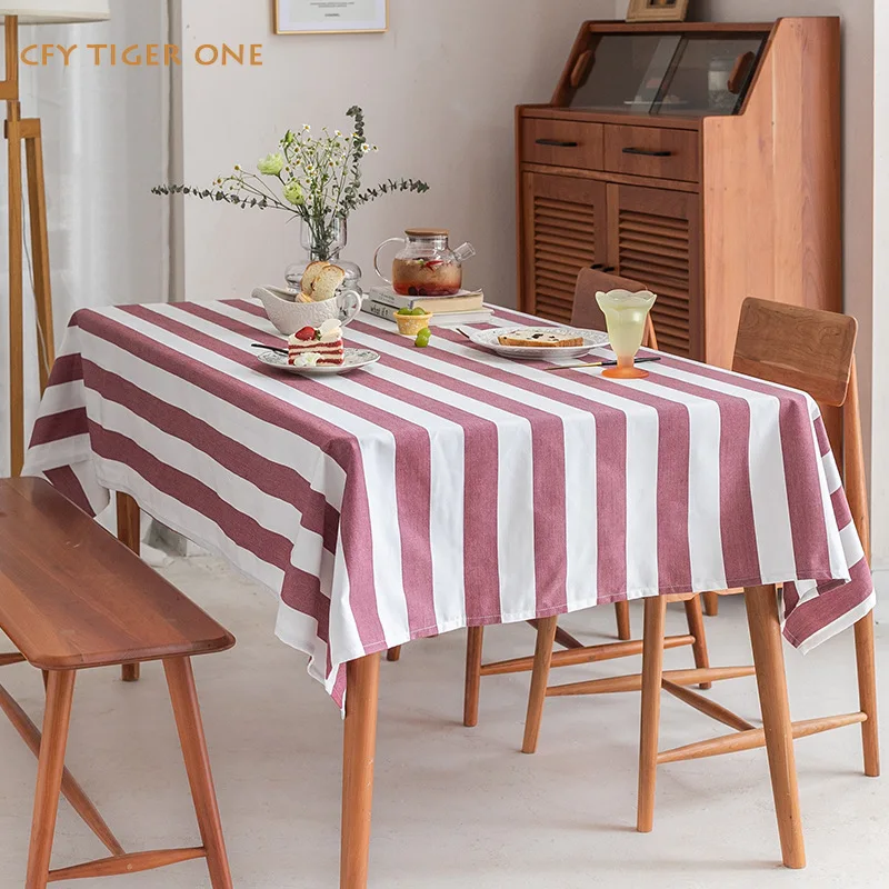 American Solid  Stripes Tablecloth Antifouling Rectangular Tablecloth Washable and Oil Resistant Coffee Table Mat Table Cover