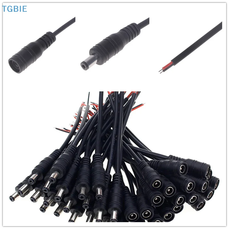Câble d'alimentation cc en queue de cochon, 5.5mm X 2.1mm, connecteur mâle femelle 22awg pour alimentation 12V, adaptateur de caméra de vidéosurveillance, bande LED DVR, 10 pièces
