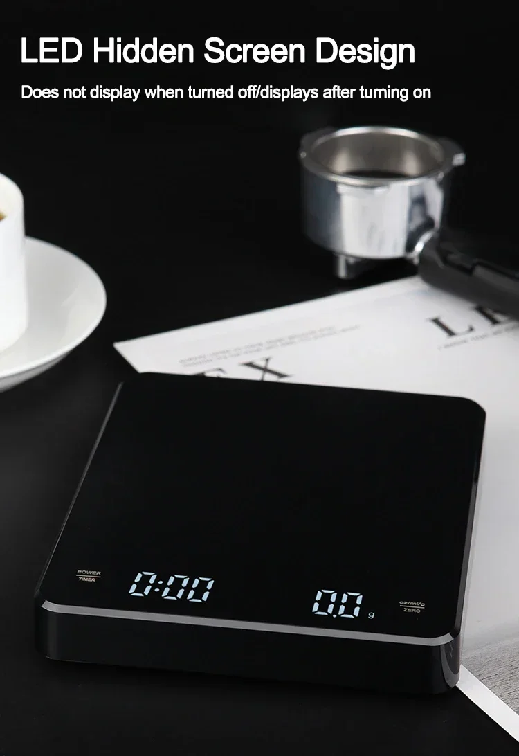 Elektronische Kaffeewaage mit Silikonpad, digitale Kaffeewaage mit Timer, LED-Anzeige, USB-Aufladung, für Zuhause, Café, gutes Geschenk – Detail 6