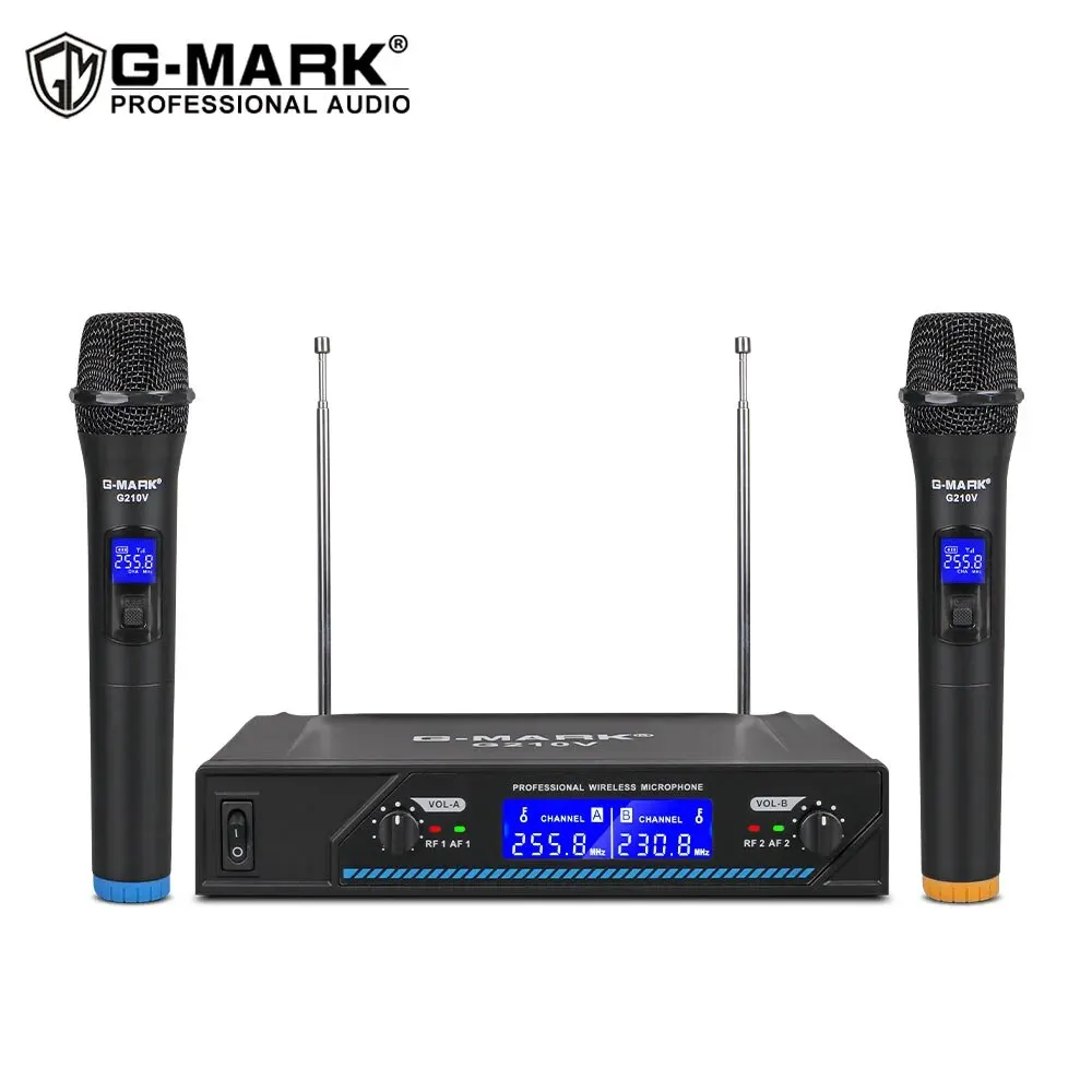 Microfone Sem Fio G-MARK G210V Profissional 2 Canais Handheld Karaoke Mic Para Festa Reunião Igreja Show Casa