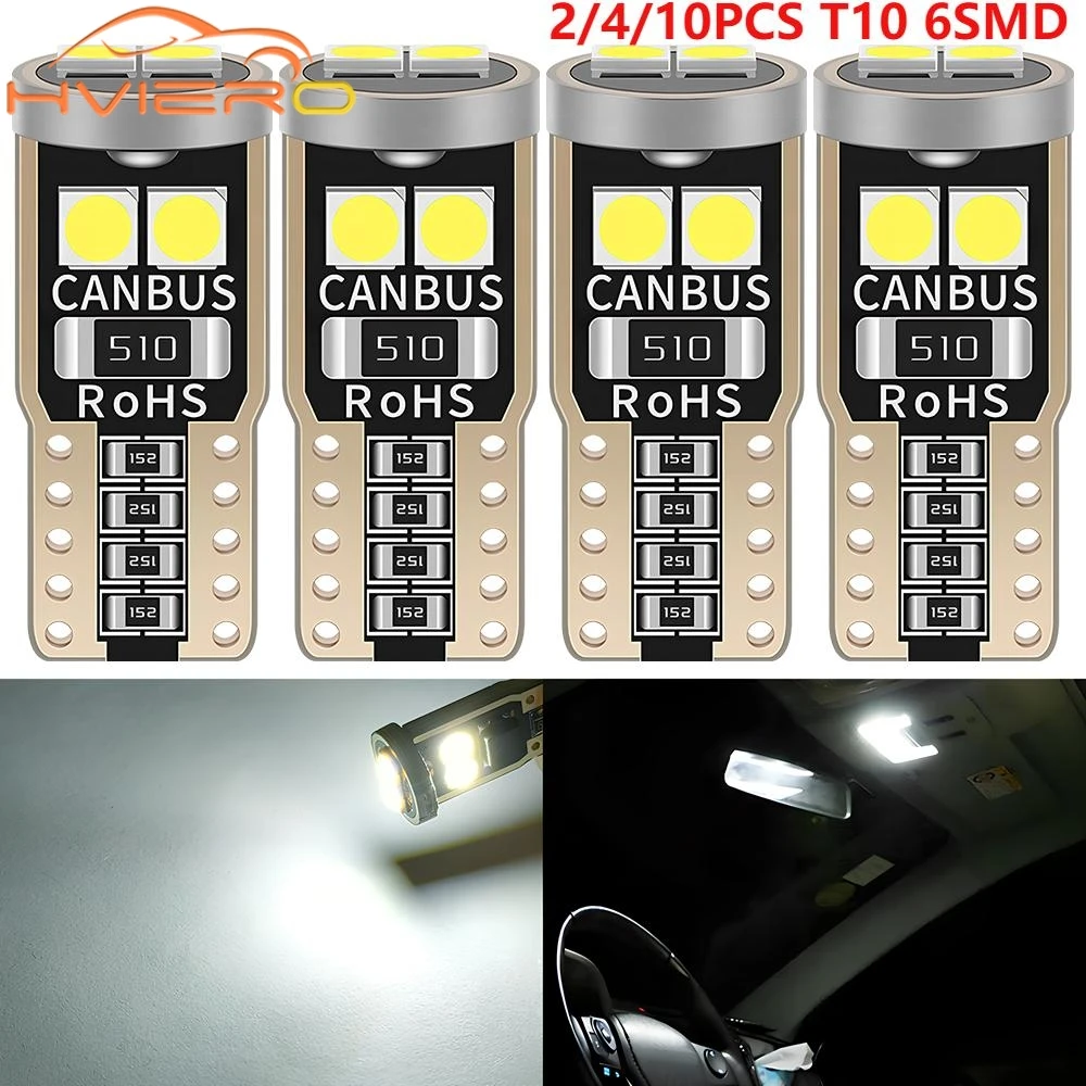 

2/4/10PCS Auto Reading Lamp Super Bright T10 W5W LED Bulb Canbus Car Interior Dome Door Glove Box Trunk License Plate Light 6SMD