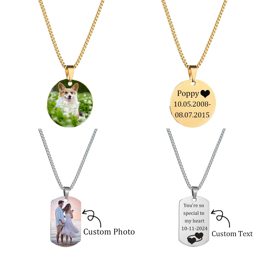 

Acheerup Engraved Colorful Photo Necklace for Women Custom Text/Picture Stainless Steel Dogtag Pendant Memorial Jewelry Gifts