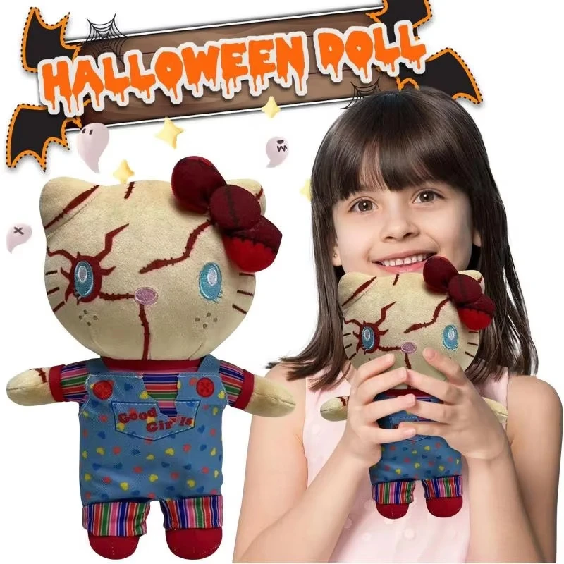Muñeco fantasma payaso de Hello Kitty de 24CM, juguete de peluche de Halloween, colección Kawaii de Anime para bebé, juguete para regalo de Festival