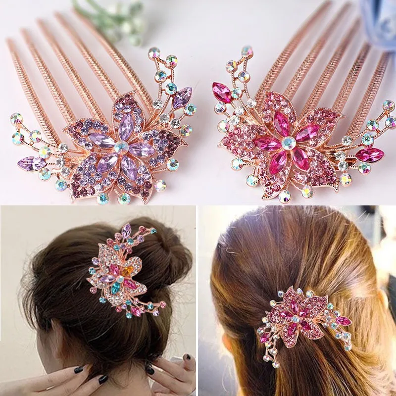 Women Bridal Rhinestone Hair Combs Clips Wedding Accessories Fashion Hair Pin Bride Barrette Hair Tiara Headwear Jewelry Gift