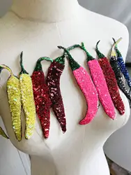 1 Piece 26*14.5cm Colorful Chilli Patch Iron On Type Sequins Embroidery Fashion Clothing DIY Applique Sticker