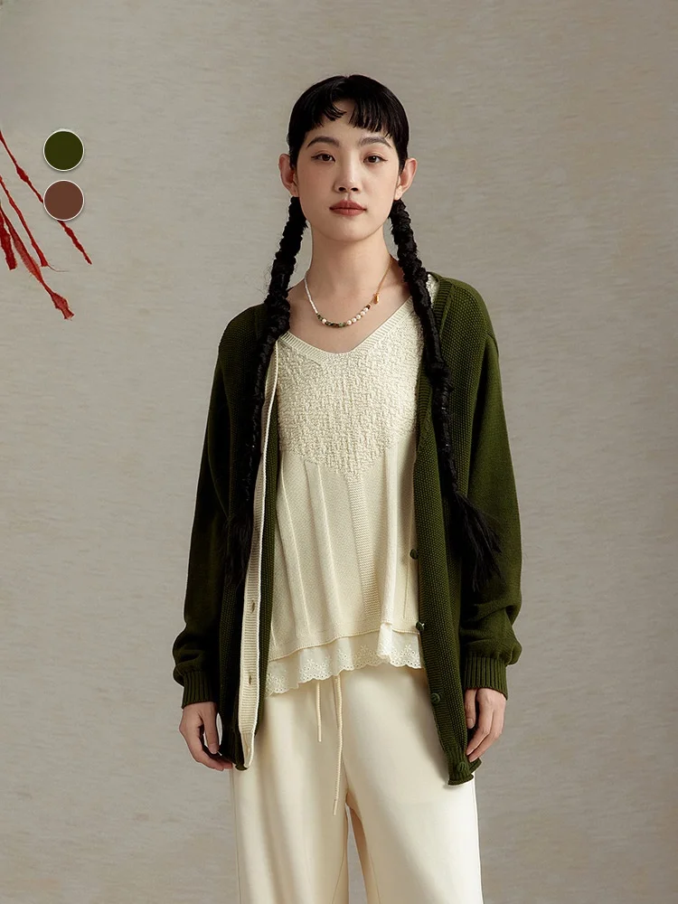 

Artistic Lazy Style Long Sleeve Knitted Sweater And Vest Two-Piece Set Simple Design Cotton Fabric Women's Fashion Autumn Wear