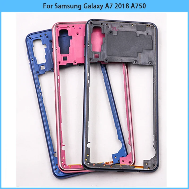 New For Samsung Galaxy A7 2018 A750F SM-A750 A750F Middle Frame Battery Back Cover Rear Door Housing Case Sim Card Tray Replace