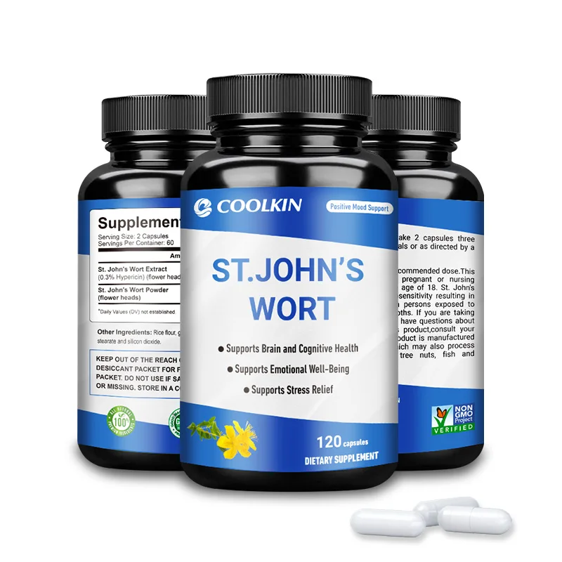 

St. John's Wort 500 мг-0.3% гиперицин, для снятия стресса, тревожности, депрессии, без глютена и без ГМО