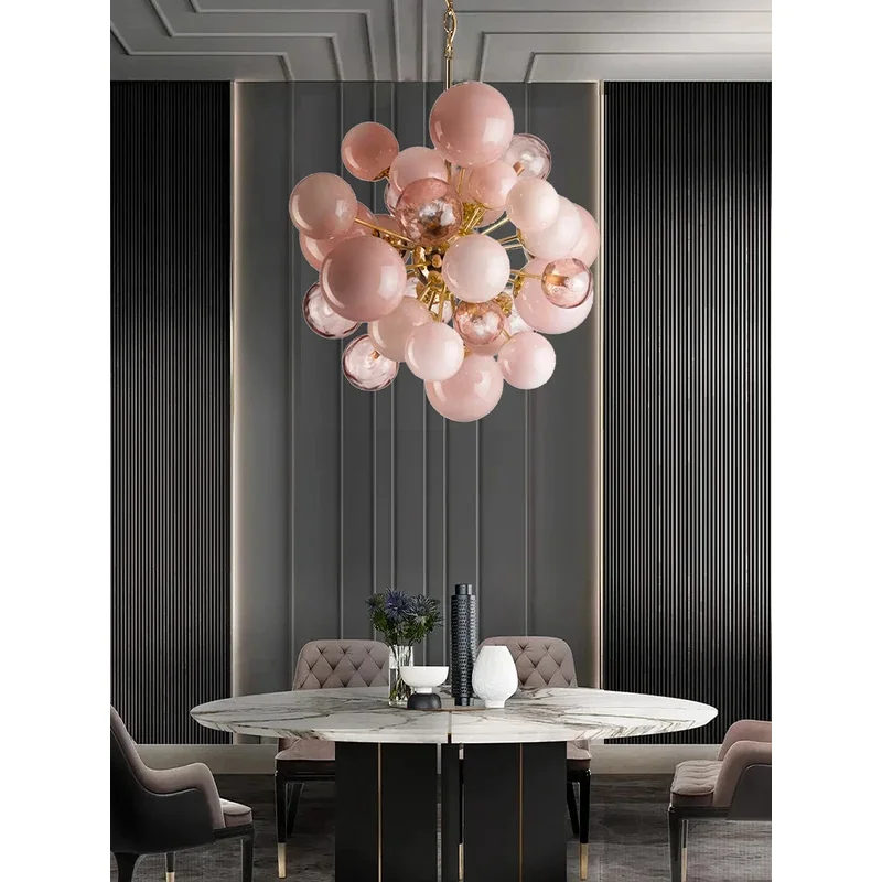 2025 Art Deco Pink Bubbles Glass Chandeliers Light Lobby Modern Designer Hanging Light For Ceiling Trendy Home Pendant Led Lamp