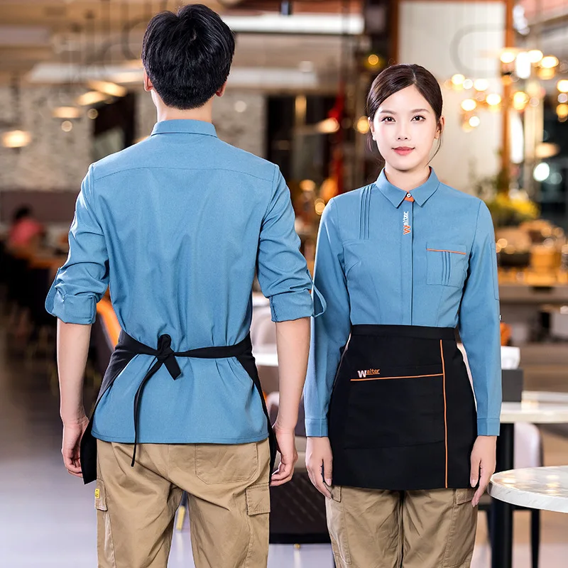 Camisa de manga ajustável uniforme de trabalho de catering para mulheres roupa de outono restaurante ocidental panela quente restaurante recepção servindo w