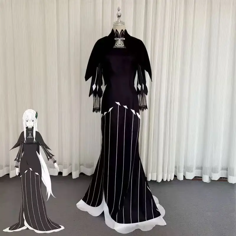 Costume de Cosplay Anime Re:Life in A Different World From Zero Echidna, robe de soirée longue noire, costume de fête de carnaval Sexy pour femme