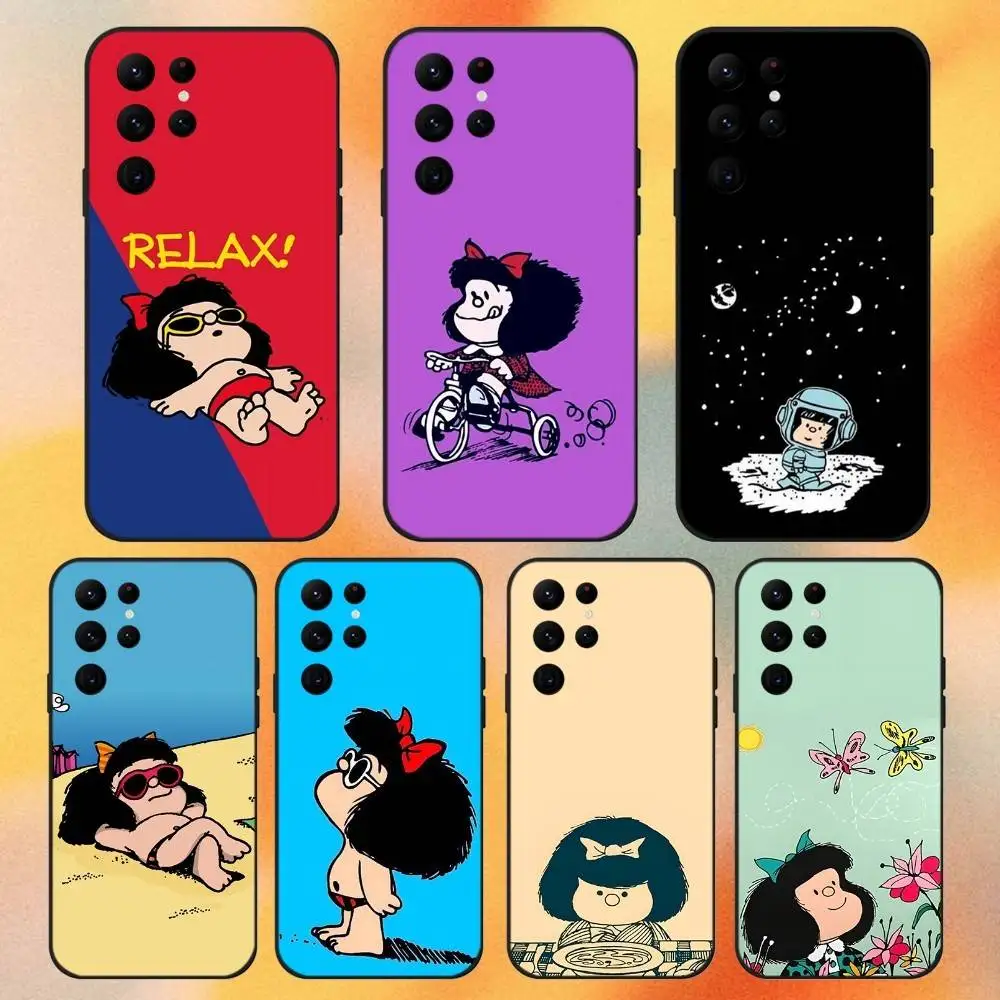 

M-MafaldaS Cute Phone Case For Samsung S 25,24,23,22,30,21,10,9,Ultra,Plus,Lite,FE,4,5G Black Soft Case