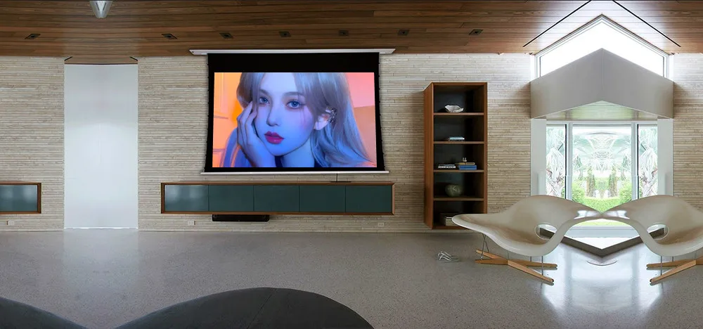 CRT-1 4K ALR Dunkelgraue Umgebungslichtunterdrückung Deckeneinbau-Projektionswand mit elektrischer Tab-Spannung HDTV 16:9-Format ProAV – Detail 1