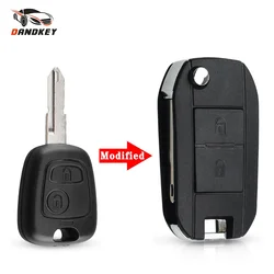 Dandkey-Modificado Flip Remote Entry Shell Case, 2 botões, apto para Peugeot 106, 206, 306, 406, 307, 107, 207, 407, Citroen C2, C3, C4, C5