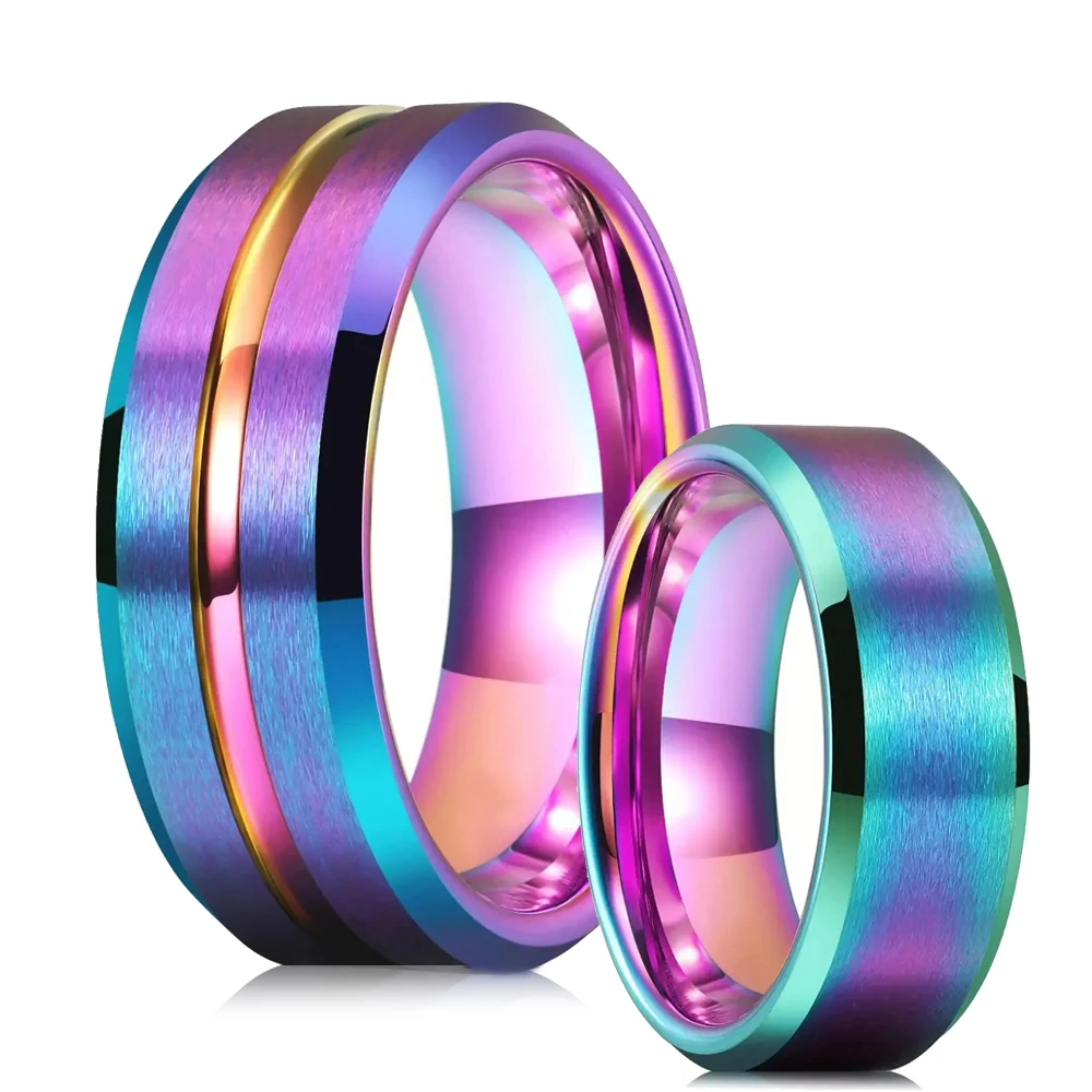 

Simple 8mm Rainbow Color Stainless Steel Rings For Men Women Colorful Matte Brushed Men Rings Wedding Band Jewelry Drop Shipping